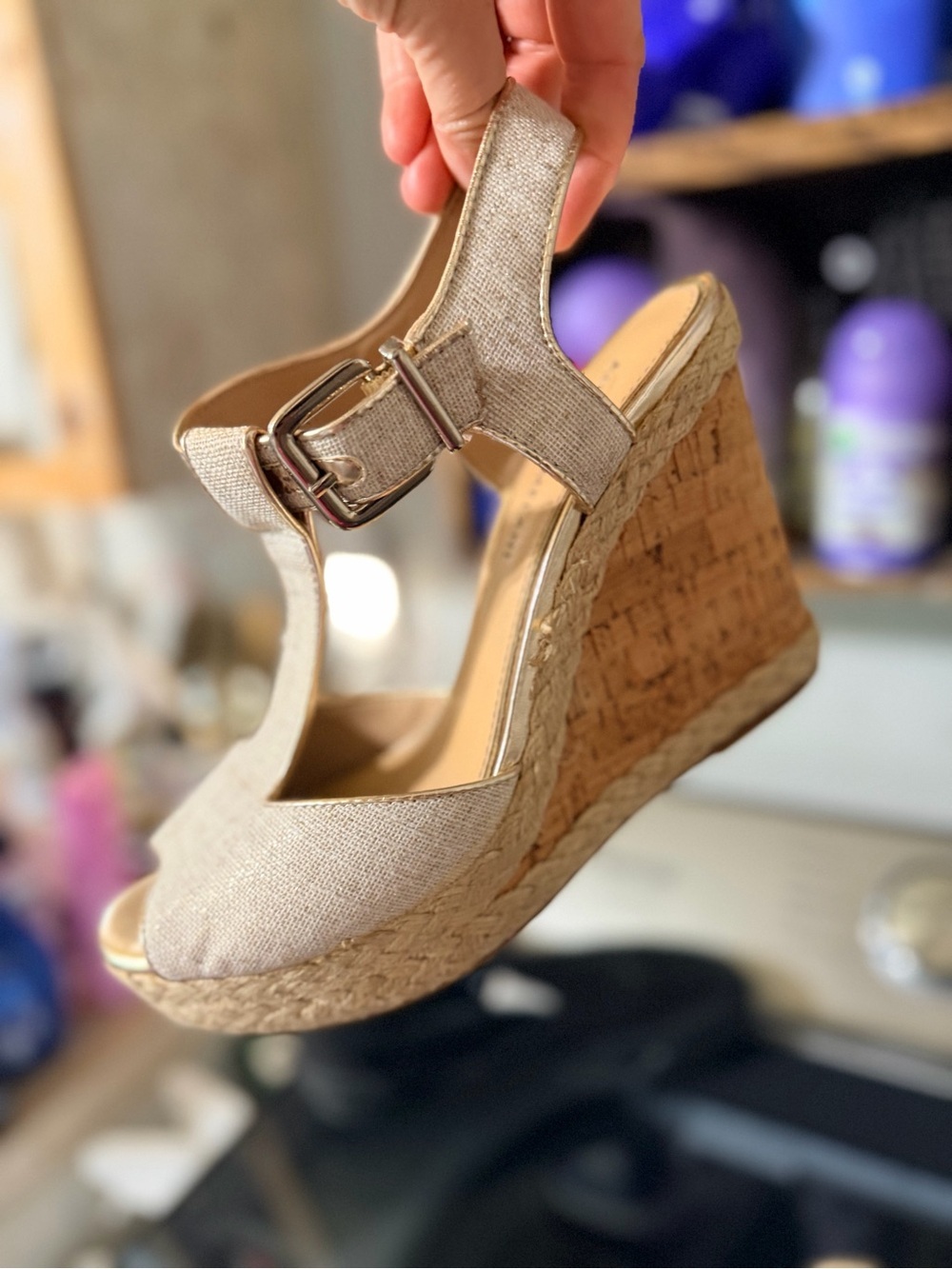 Antonio Melani Beige Linen Cork Wedge Espadrille Sandals Women's 9.5M